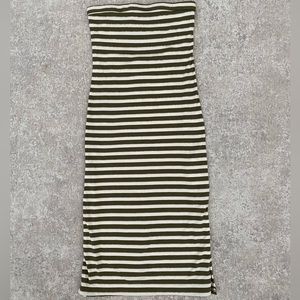 RVCA Striped Midi Tube Dress Olive and White XS